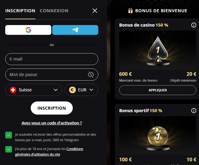 LEX casino inscription